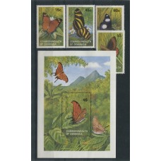 MARIPOSAS FLORES SERIE COMPLETA DE ESTAMPILLAS MINT + BLOQUE DOMINICA FLORES 33 EUROS !!